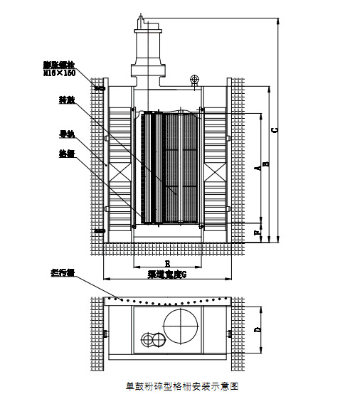 單鼓粉碎格柵安裝示意圖