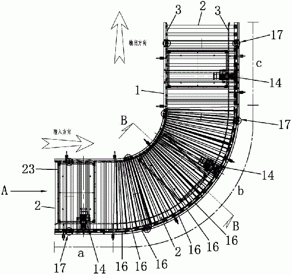 90°轉(zhuǎn)彎滾筒輸送機(jī)