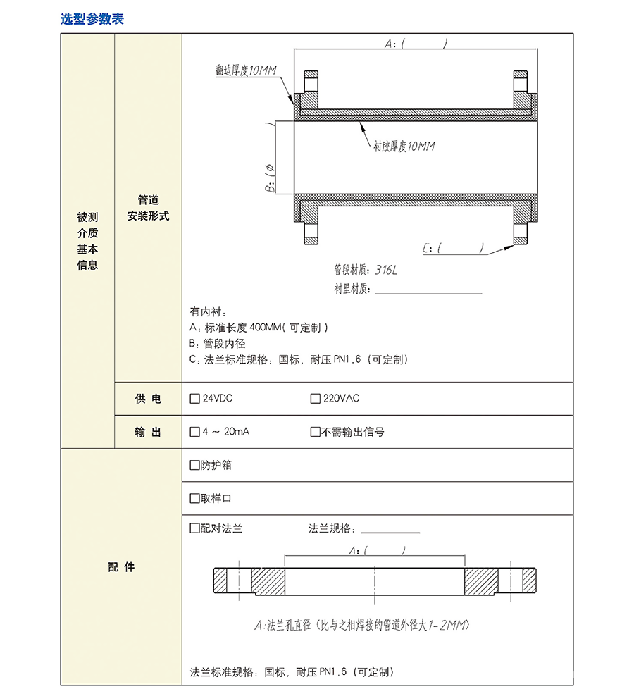 聲阻抗礦漿濃度計選型參數(shù)表