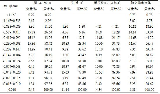 礦石中主要金屬礦物粒度組成表