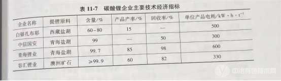 碳酸鋰企業(yè)主要技術(shù)經(jīng)濟指標(biāo)