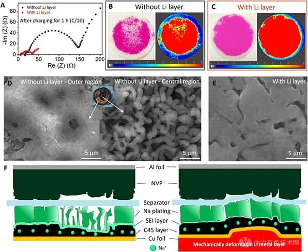 有鋰金屬層和無(wú)鋰金屬層的 NVP // C45 無(wú)陽(yáng)極全電池上的電阻和界面壓力分布評(píng)估