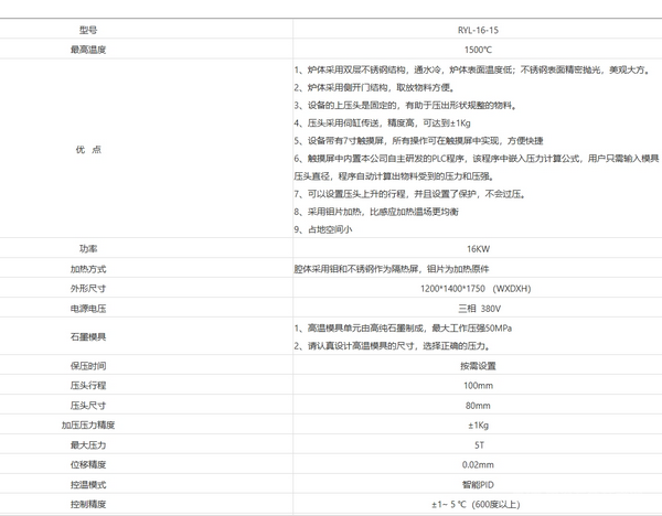 RYL-16-15(1500度真空鉬絲熱壓爐)