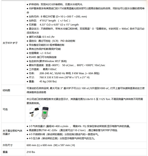 RTP-1000-LV3C 900℃帶3路浮子混氣RTP管式爐